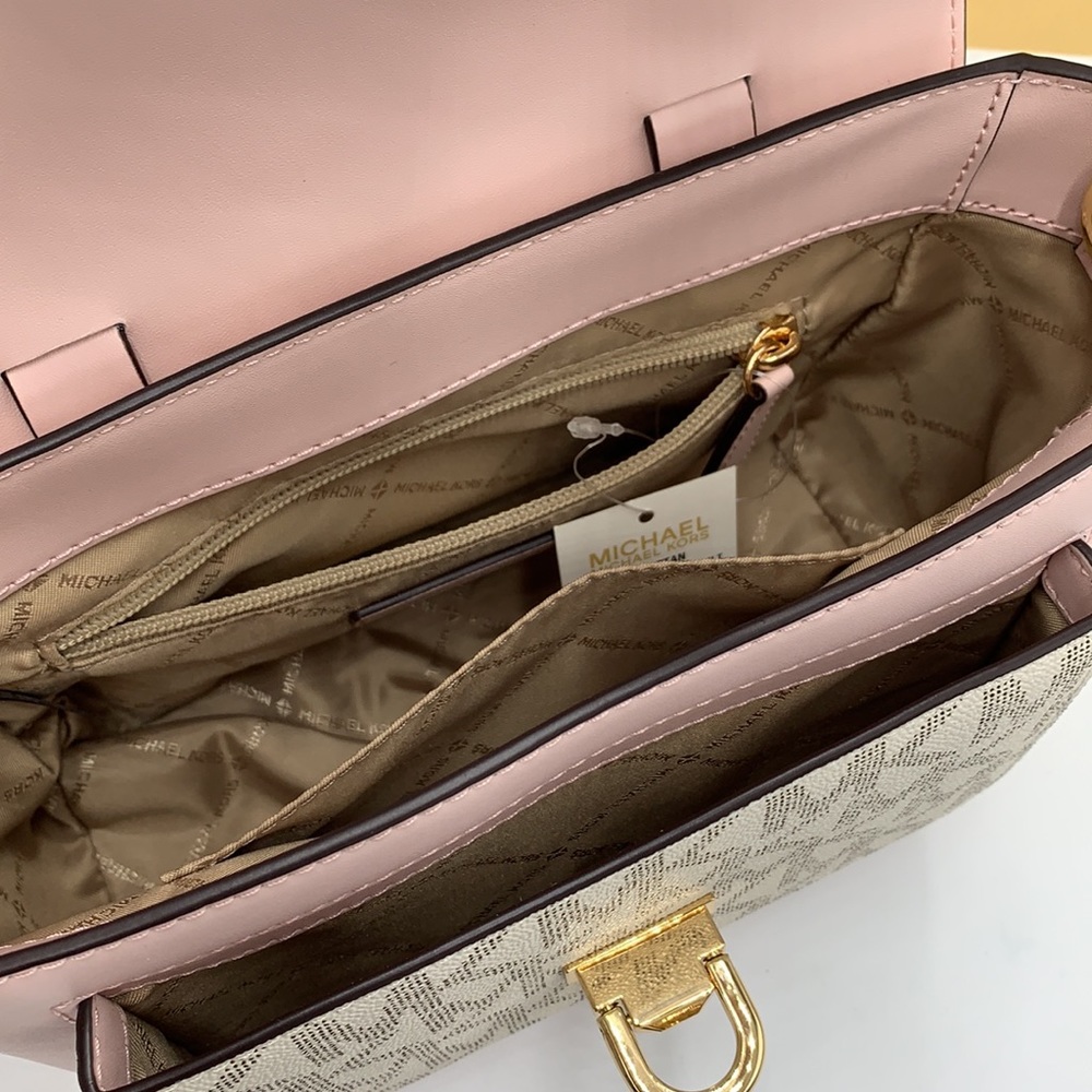 MICHAEL KORS 
Manhattan Medium Leather and Logo Satchel POWDER BLUSH MULTI COLOR - Picture 6 of 13